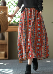 Women Red Elastic Waist Pockets Linen A Line Skirts Summer