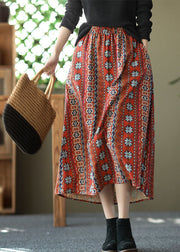 Women Red Elastic Waist Pockets Linen A Line Skirts Summer