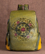 Women Red Embossing Paitings Calf Leather Backpack Bag