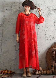 Women Red O-Neck Print Cotton Two Pieces Set Spring