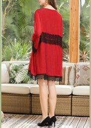 Women Red Patchwork Chiffon Lace Spring Dresses - SooLinen