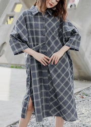 Women Spring Casual Plaid Cardigan Shirt Dress