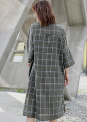 Women Spring Casual Plaid Cardigan Shirt Dress