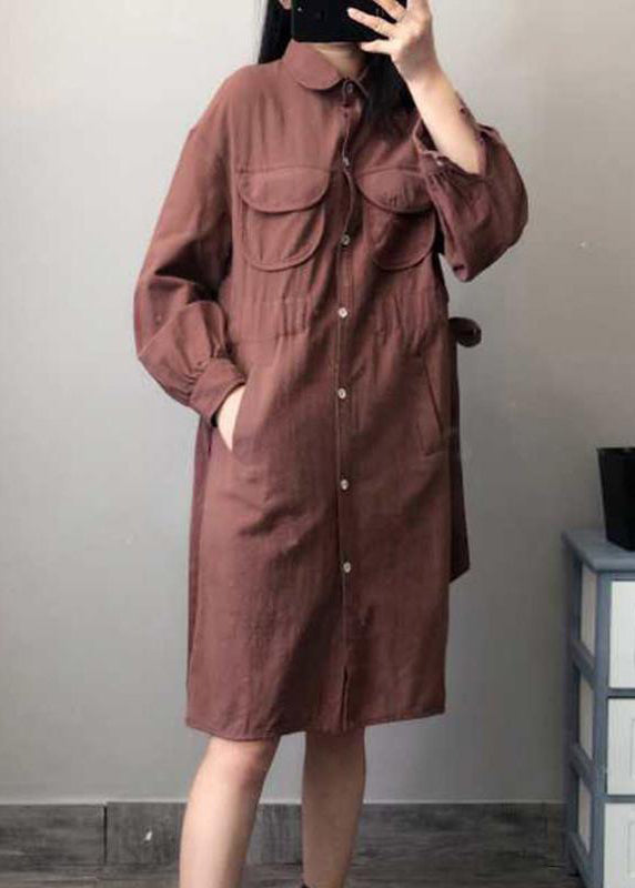 Women Spring Literary Lacing Splicing Shirt Midi Dress