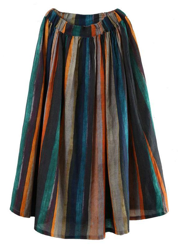 Women Striped A Line Retro Print Skirts Linen - SooLinen