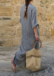 Women Striped V Neck Long Sleeve Casual Loose Maxi Dress