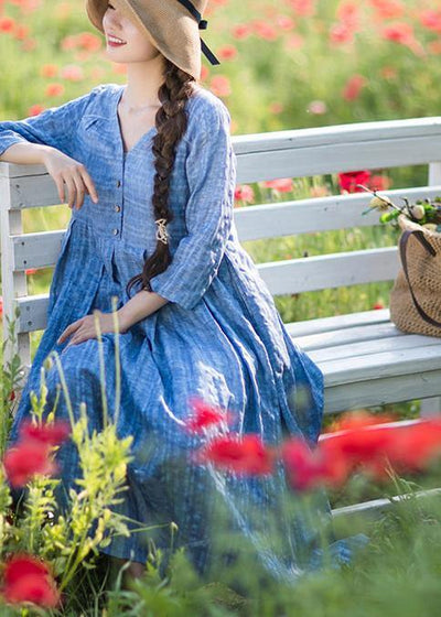 Women Summer Dress Design Blue Striped Dresses - SooLinen