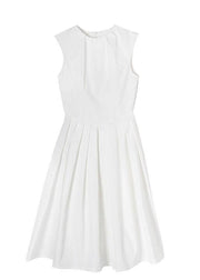 Women White Cinched Sleeveless Holiday Summer Cotton Dress - SooLinen