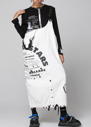 Women White Graphic denim drawstring Dresses Spring