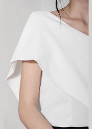 Women White One Shoulder Chiffon Tank Summer - SooLinen