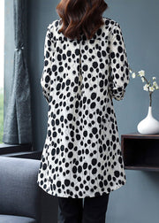 Women White Peter Pan Collar Button Dot Chiffon Shirt Tops Long sleeve