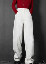 Women White Zip Up Pockets denim Pants Trousers Spring