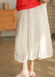 Women White tie waist lace Patchwork Linen Skirts Spring