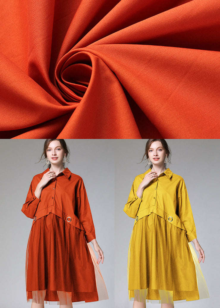 Women Yellow Patchwork Tulle Dress Fall