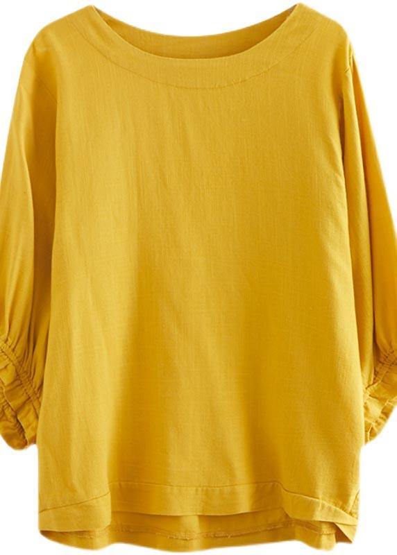 Women Yellow Ruffled Cotton Summer Shirt Top - SooLinen