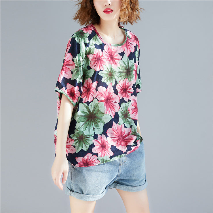 Women asymmetric cotton box top Korea Tutorials floral cotton top