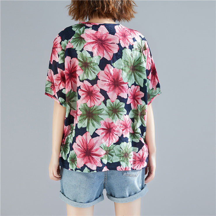 Women asymmetric cotton box top Korea Tutorials floral cotton top