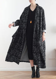 Women asymmetric fine clothes dark gray jacquard Midi coats - SooLinen