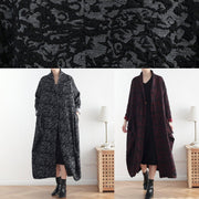 Women asymmetric fine clothes dark gray jacquard Midi coats - SooLinen