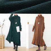 Women back open Sweater high neck dress outfit plus size drak brown daily knit dresses - SooLinen