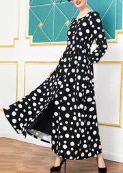 Women black cotton clothes winter big hem dotted Dresses - SooLinen