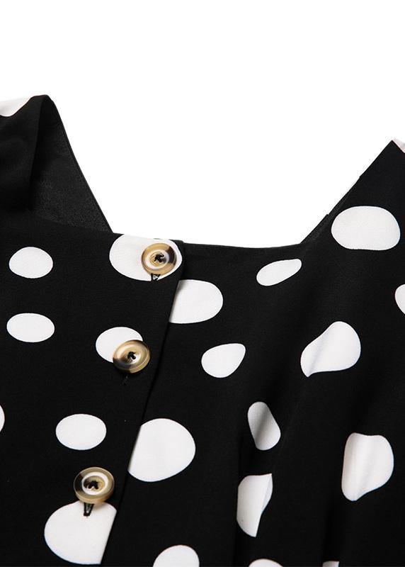 Women black cotton clothes winter big hem dotted Dresses - SooLinen