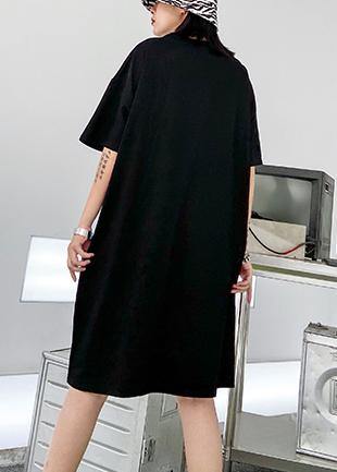 Women black outfit o neck patchwork Plus Size summer Dresses - SooLinen