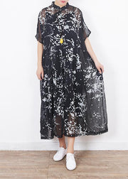 Women black silk dresses Boho Sleeve short sleeve Maxi summer Dresses