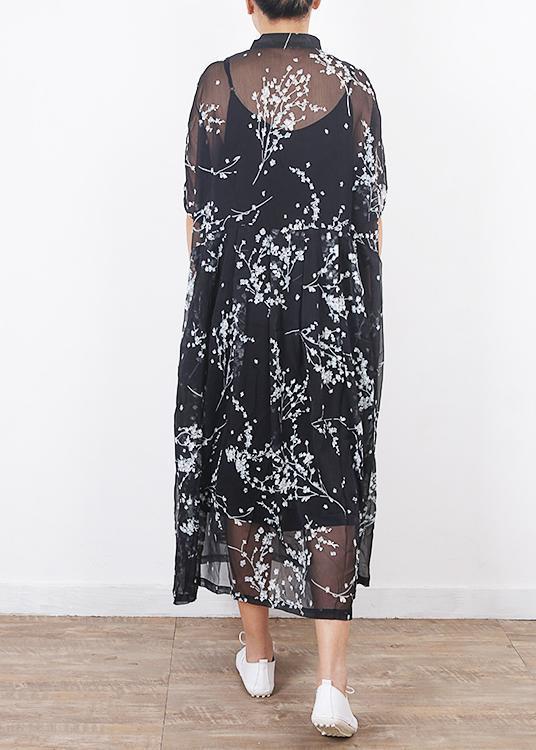 Women black silk dresses Boho Sleeve short sleeve Maxi summer Dresses