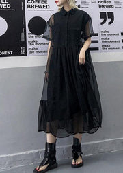 Women black tulle tunic top short sleeve Robe summer Dress - SooLinen