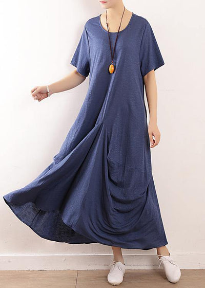 Women blue linen Soft Surroundings Casual design big hem Traveling summer Dress - SooLinen