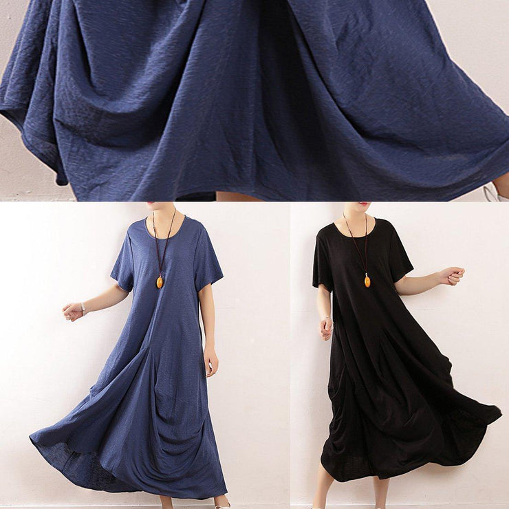 Women blue linen Soft Surroundings Casual design big hem Traveling summer Dress - SooLinen