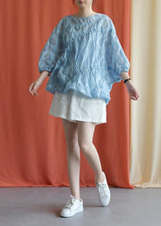 Women blue linen shirts women Batwing Sleeve cotton fall shirts - SooLinen