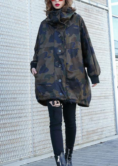 Women camouflage fine Coats Photography high neck Button Down fall coats - SooLinen