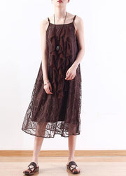 Women chocolate Lace tunic top stylish pattern sleeveless A Line summer Dresses - SooLinen