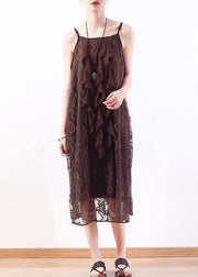 Women chocolate Lace tunic top stylish pattern sleeveless A Line summer Dresses - SooLinen