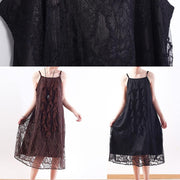 Women chocolate Lace tunic top stylish pattern sleeveless A Line summer Dresses - SooLinen