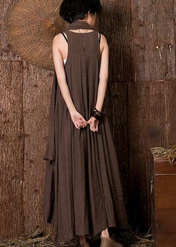 Women chocolate linen dresses sleeveless cotton Dresses - SooLinen