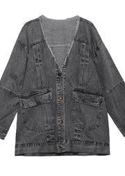 Women denim blue Fine trench coat Shape Button Down outwear - SooLinen