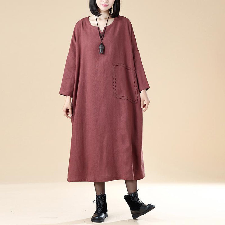 Women dresses 18th Century Cotton Linen Women Autumn Round Neck Long Sleeve Loose Dress