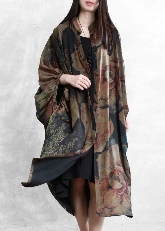 Women floral Robes stand collar Batwing Sleeve Kaftan summer Dress - SooLinen