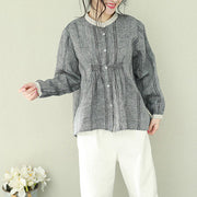 Women gray linen clothes For Women Omychic Wardrobes stand collar tunic blouses