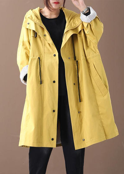 Women hooded drawstring pockets fine clothes For Women yellow loose jackets - SooLinen