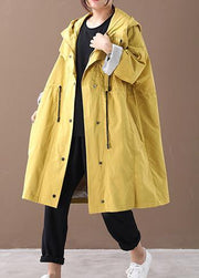 Women hooded drawstring pockets fine clothes For Women yellow loose jackets - SooLinen