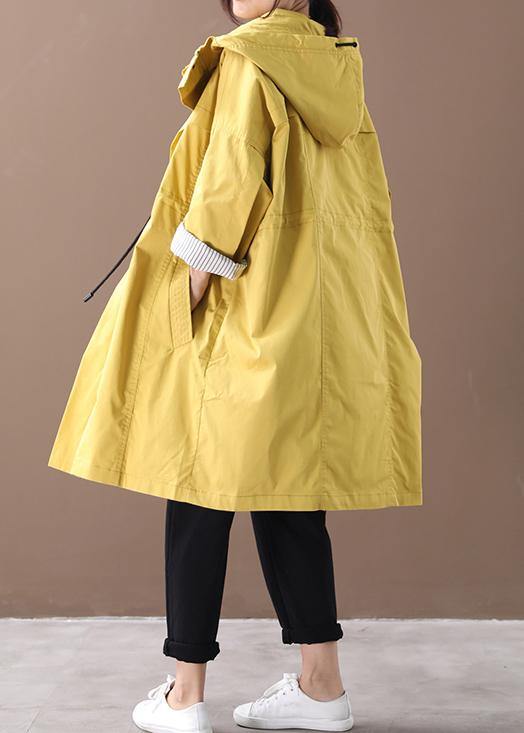 Women hooded drawstring pockets fine clothes For Women yellow loose jackets - SooLinen