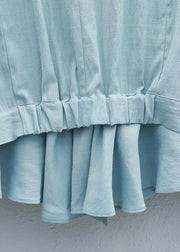 Women light blue linen box top Cinched ruffles box summer blouses - SooLinen