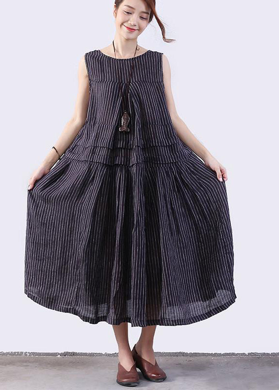 Women chiffon Long Shirts plus size Folded Splicing Stripe Women Dark Blue Vest Dress