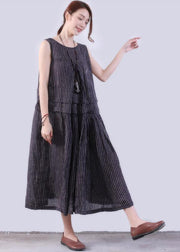 Women chiffon Long Shirts plus size Folded Splicing Stripe Women Dark Blue Vest Dress