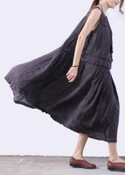 Women chiffon Long Shirts plus size Folded Splicing Stripe Women Dark Blue Vest Dress