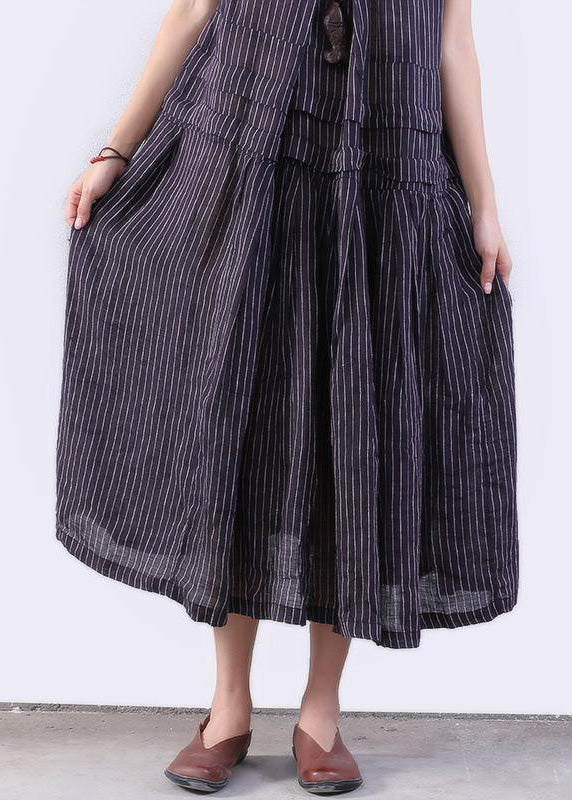 Women chiffon Long Shirts plus size Folded Splicing Stripe Women Dark Blue Vest Dress